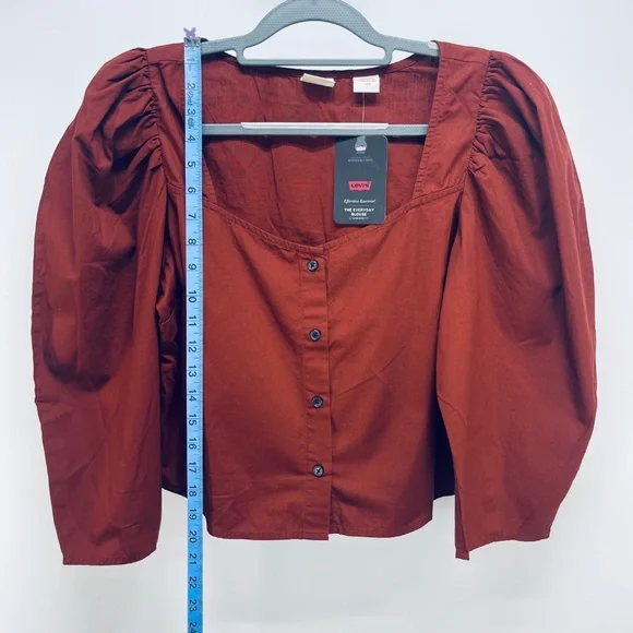 Levi’s Women’s Ellora Fired Brick Puff Sleeve Button Up Blouse Brown Size L - Picture 3 of 12